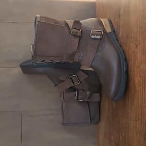Sorel Boots Women's sz 6.5 Major Moto Brown Leather Flannel Lined Boot